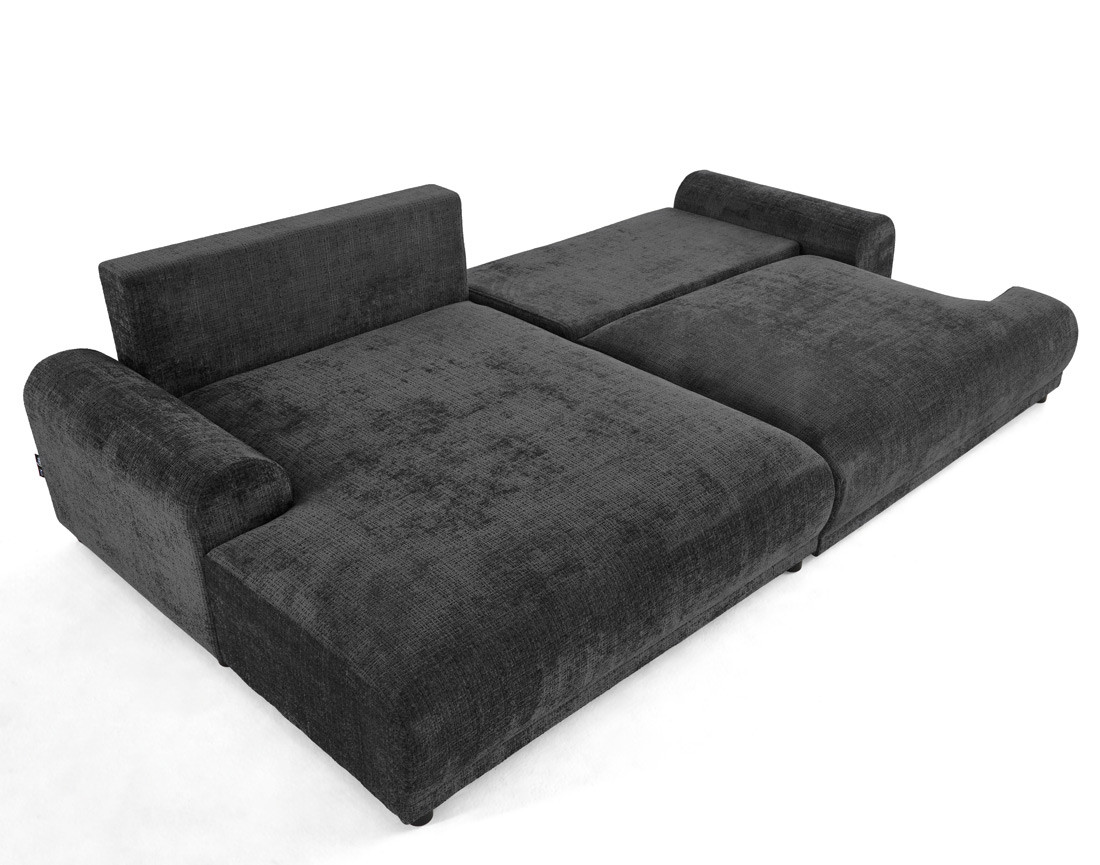 Canapé d'angle gauche 4 places convertible avec coffre en velours texturé Nelly