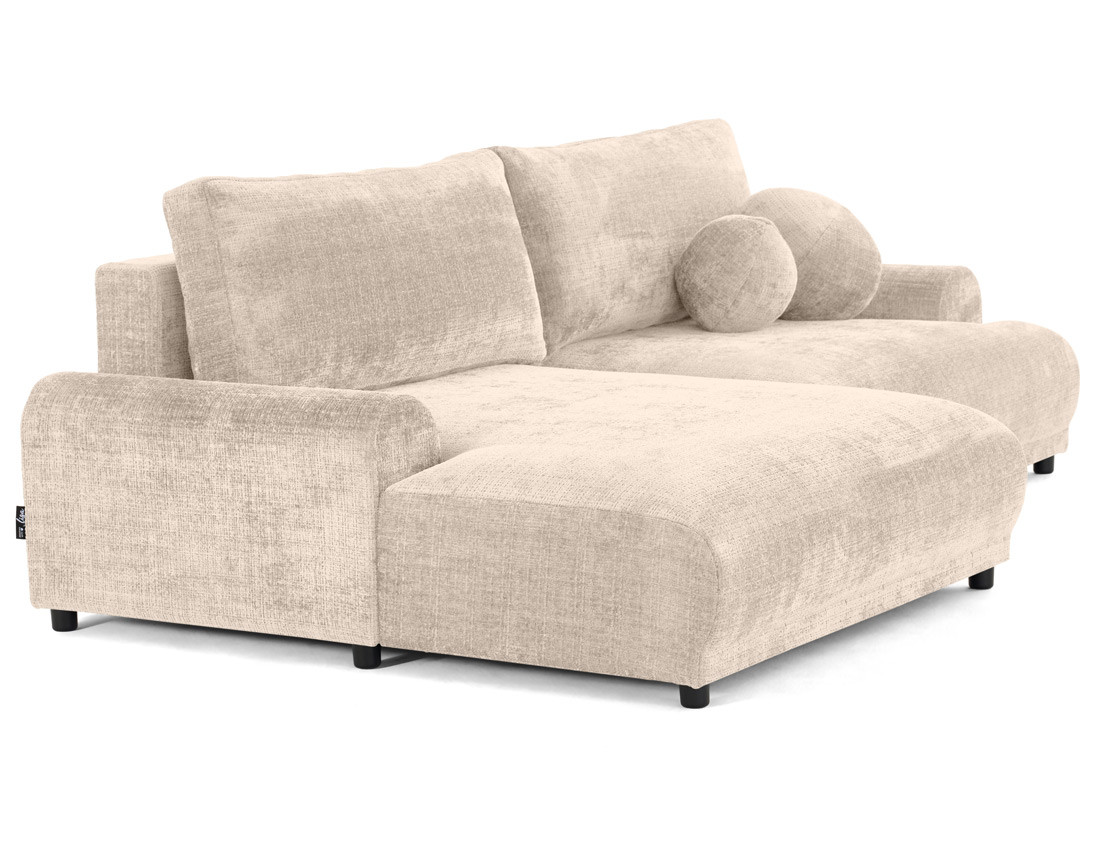 Canapé d'angle gauche 4 places convertible avec coffre en velours texturé Nelly