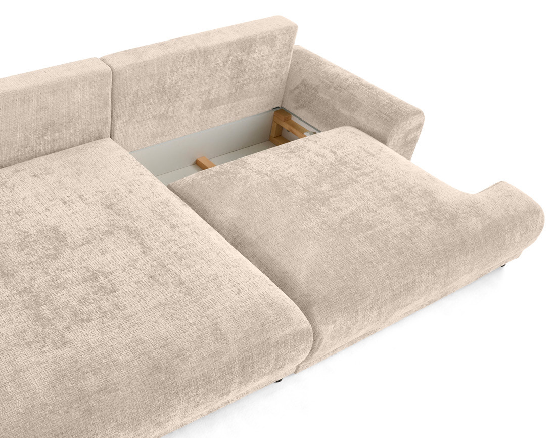 Canapé d'angle gauche 4 places convertible avec coffre en velours texturé Nelly