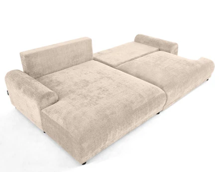 Canapé d'angle gauche 4 places convertible avec coffre en velours texturé Nelly