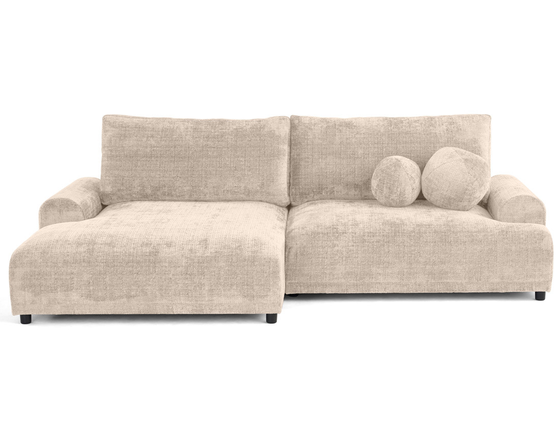 Canapé d'angle gauche 4 places convertible avec coffre en velours texturé Nelly