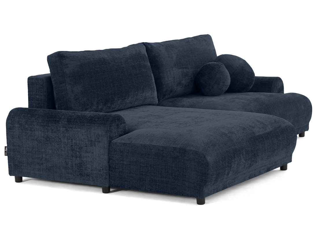 Canapé d'angle gauche 4 places convertible avec coffre en velours texturé Nelly