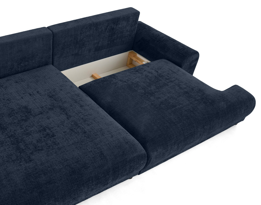 Canapé d'angle gauche 4 places convertible avec coffre en velours texturé Nelly