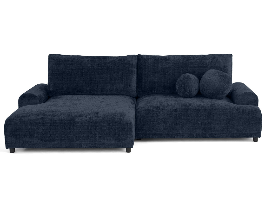 Canapé d'angle gauche 4 places convertible avec coffre en velours texturé Nelly