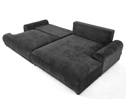 Canapé d'angle droit 4 places convertible avec coffre en velours texturé Nelly