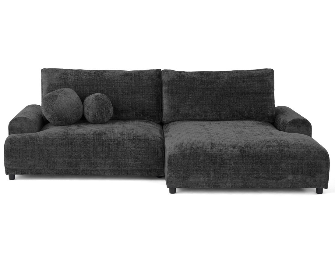 Canapé d'angle droit 4 places convertible avec coffre en velours texturé Nelly