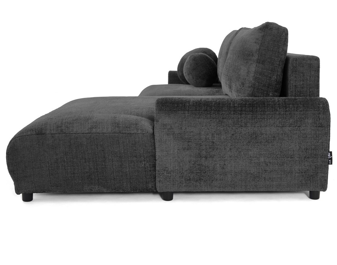 Canapé d'angle droit 4 places convertible avec coffre en velours texturé Nelly