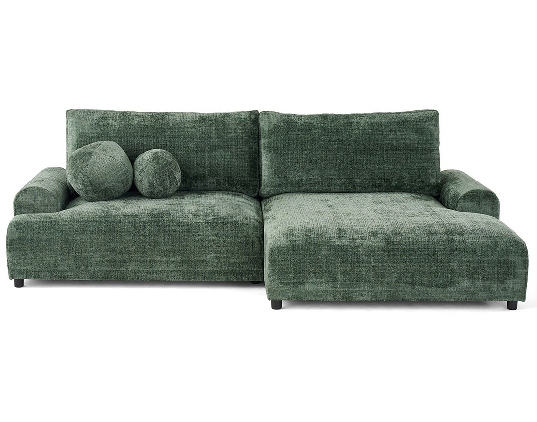 Canapé d'angle droit 4 places convertible avec coffre en velours texturé Nelly