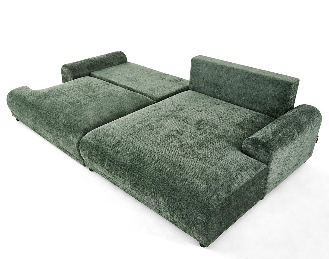 Canapé d'angle droit 4 places convertible avec coffre en velours texturé Nelly