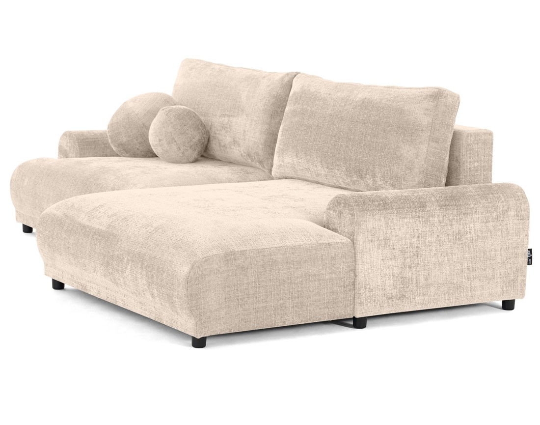 Canapé d'angle droit 4 places convertible avec coffre en velours texturé Nelly Canapé d'angle droit 4 places convertible avec coffre en velours texturé Nelly