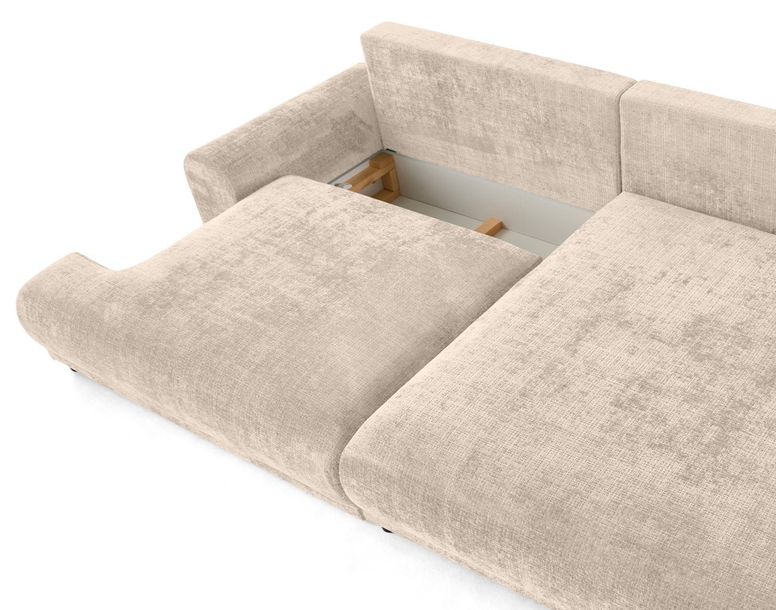 Canapé d'angle droit 4 places convertible avec coffre en velours texturé Nelly Canapé d'angle droit 4 places convertible avec coffre en velours texturé Nelly