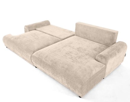 Canapé d'angle droit 4 places convertible avec coffre en velours texturé Nelly