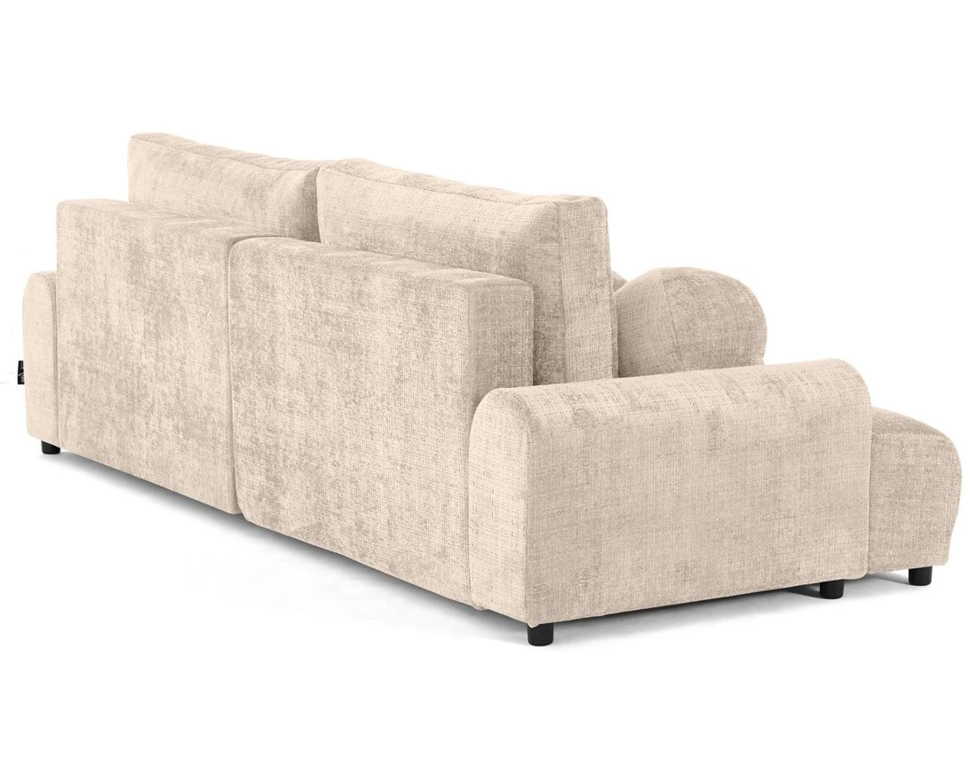 Canapé d'angle droit 4 places convertible avec coffre en velours texturé Nelly