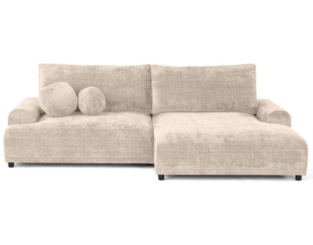 Canapé d'angle droit 4 places convertible avec coffre en velours texturé Nelly