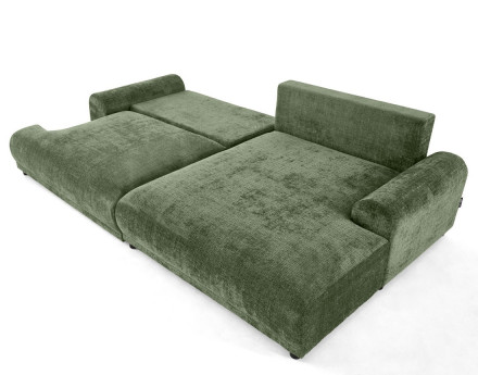 Canapé d'angle droit 4 places convertible avec coffre en velours texturé Nelly