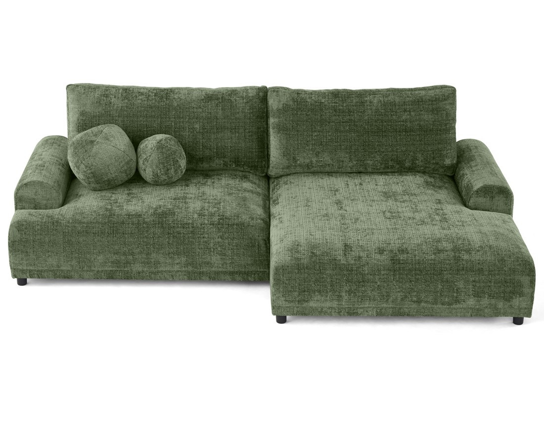 Canapé d'angle droit 4 places convertible avec coffre en velours texturé Nelly