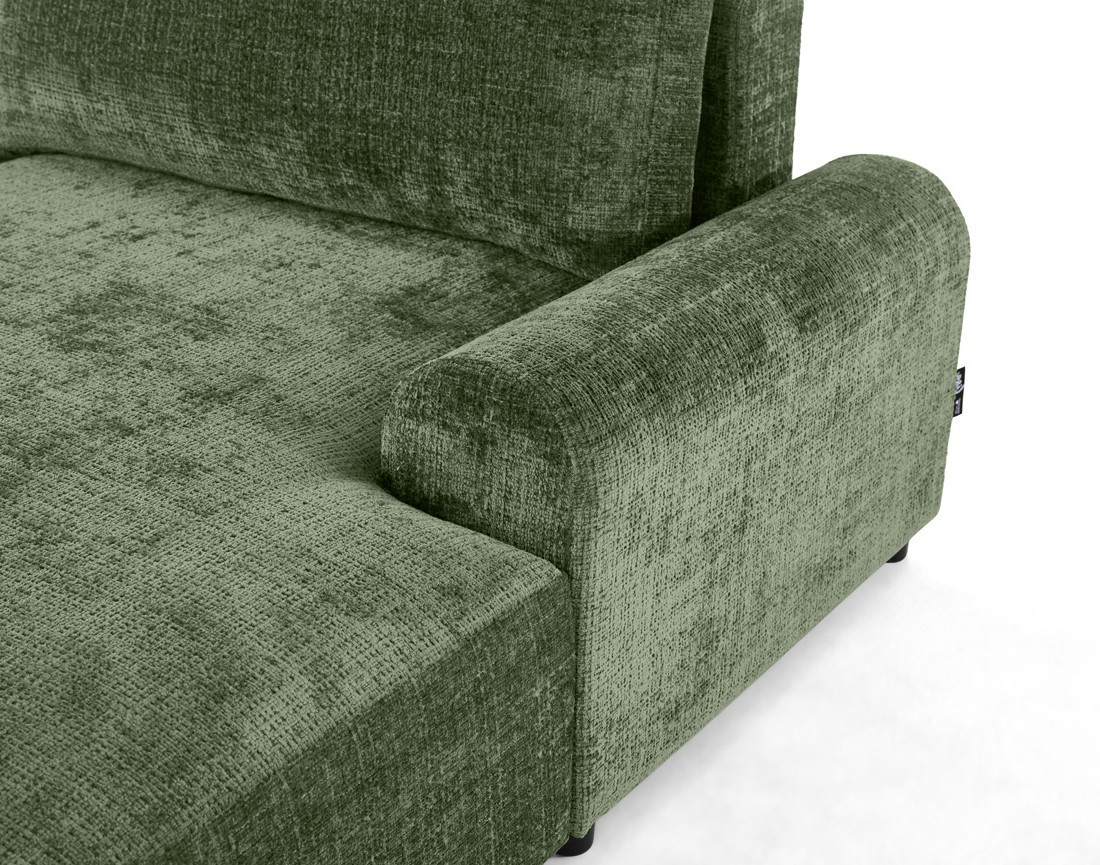 Canapé d'angle droit 4 places convertible avec coffre en velours texturé Nelly