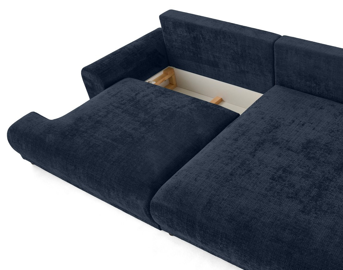 Canapé d'angle droit 4 places convertible avec coffre en velours texturé Nelly