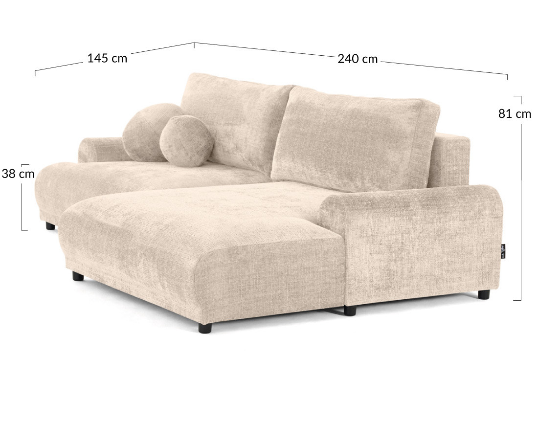 Canapé d'angle droit 4 places convertible avec coffre en velours texturé Nelly