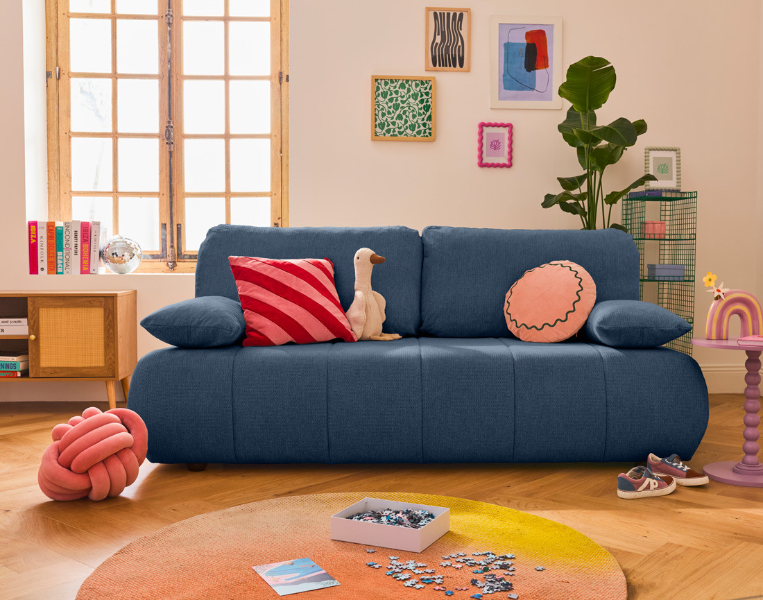 Canapé droit 3 places convertible avec coffre en tissu texturé Harper