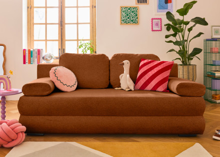 Canapé droit 3 places convertible avec coffre en tissu texturé Nora