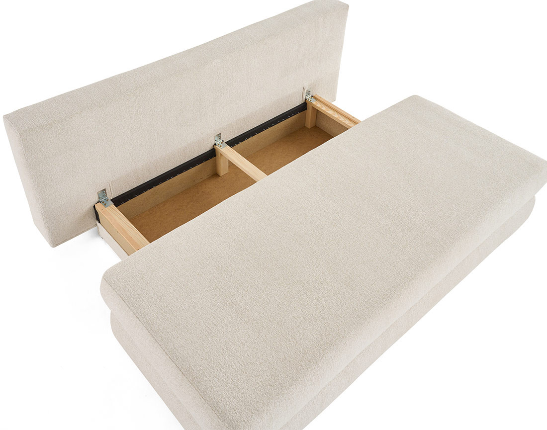 Canapé droit 3 places convertible avec coffre en tissu texturé Nora Canapé droit 3 places convertible avec coffre en tissu texturé Nora