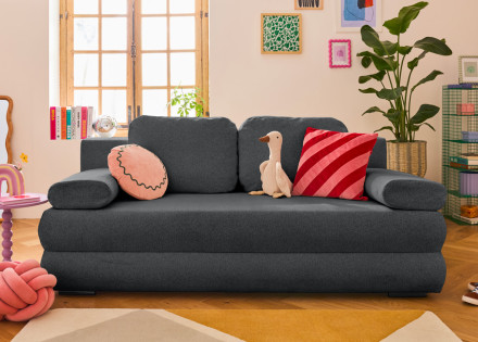 Canapé droit 3 places convertible avec coffre en tissu texturé Nora