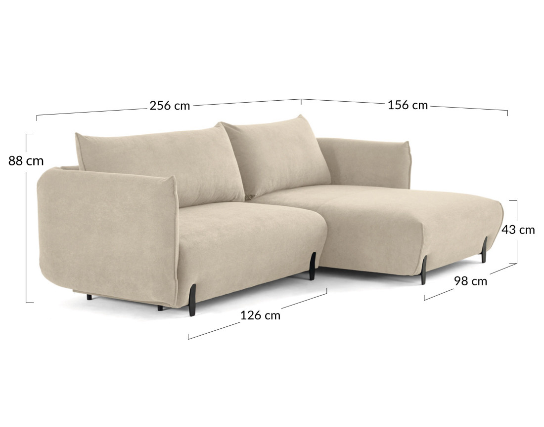 Canapé d'angle droit 4 places convertible avec coffre en tissu Gianni