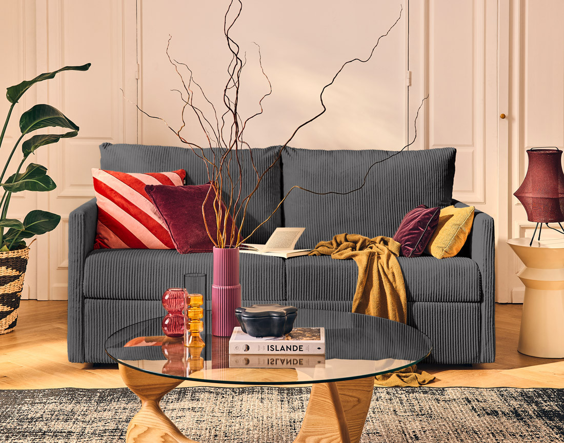 Canapé 3 places convertible express quotidien en velours côtelé Ottawa