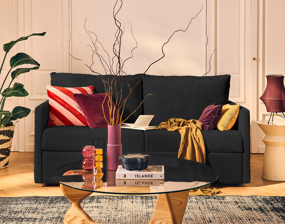 Canapé lit 3 places convertible express quotidien en velours côtelé | Best Mobilier