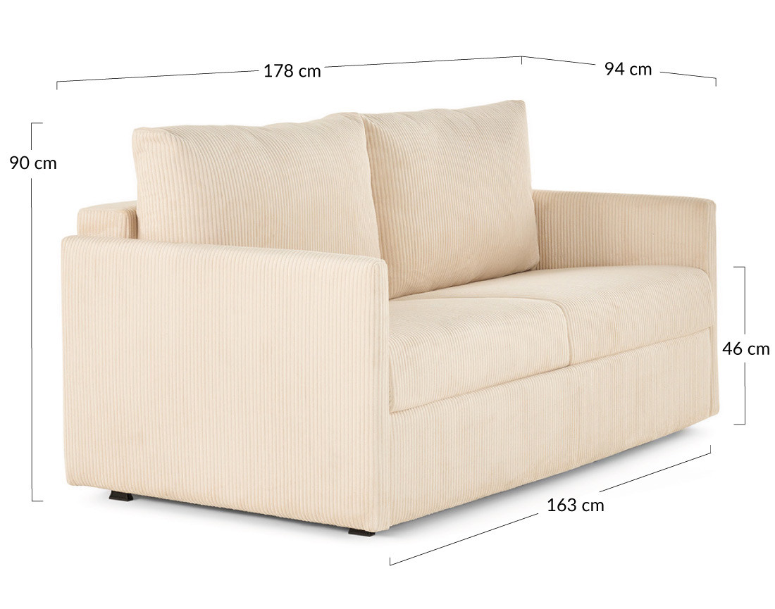 Canapé lit 3 places convertible express quotidien en velours côtelé | Best Mobilier