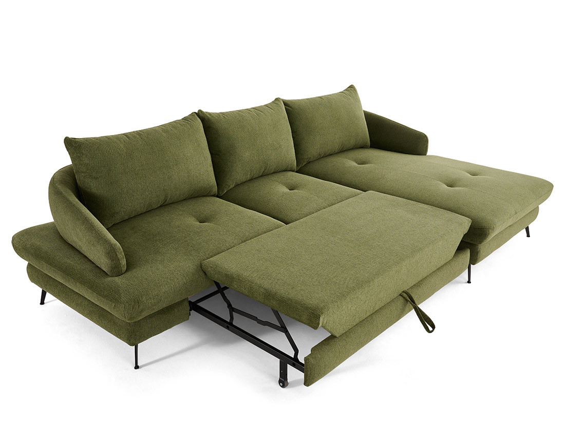 Canapé d'angle droit 4 places convertible avec coffre en tissu texturé Ninon