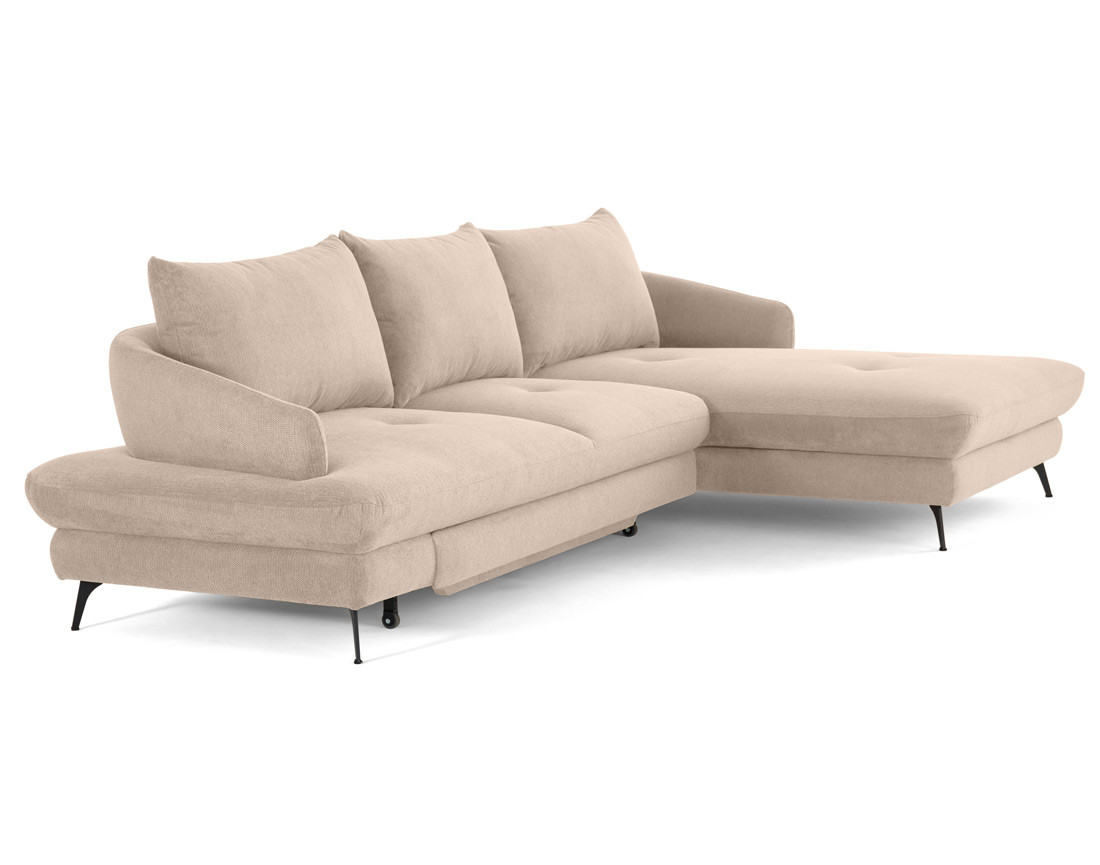 Canapé d'angle droit 4 places convertible avec coffre en tissu texturé Ninon Canapé d'angle droit 4 places convertible avec coffre en tissu texturé Ninon