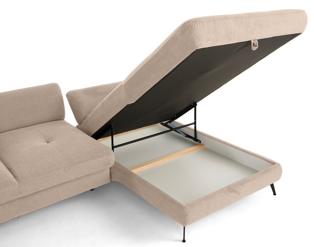 Canapé d'angle droit 4 places convertible avec coffre en tissu texturé Ninon Canapé d'angle droit 4 places convertible avec coffre en tissu texturé Ninon
