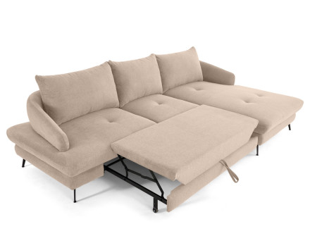 Canapé d'angle droit 4 places convertible avec coffre en tissu texturé Ninon