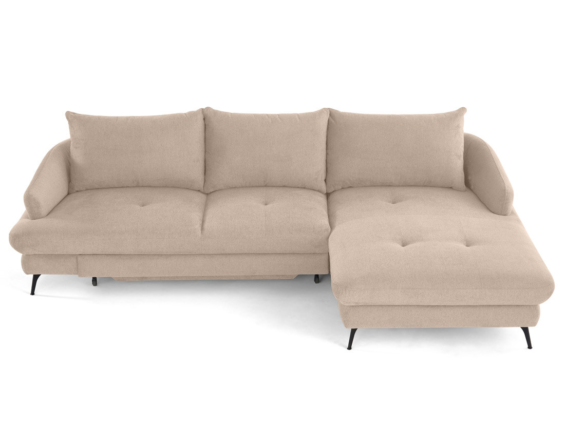 Canapé d'angle droit 4 places convertible avec coffre en tissu texturé Ninon Canapé d'angle droit 4 places convertible avec coffre en tissu texturé Ninon