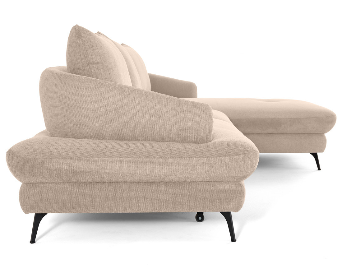 Canapé d'angle droit 4 places convertible avec coffre en tissu texturé Ninon Canapé d'angle droit 4 places convertible avec coffre en tissu texturé Ninon