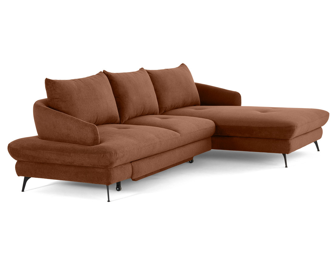 Canapé d'angle droit 4 places convertible avec coffre en tissu texturé Ninon