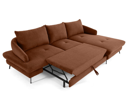 Canapé d'angle droit 4 places convertible avec coffre en tissu texturé Ninon