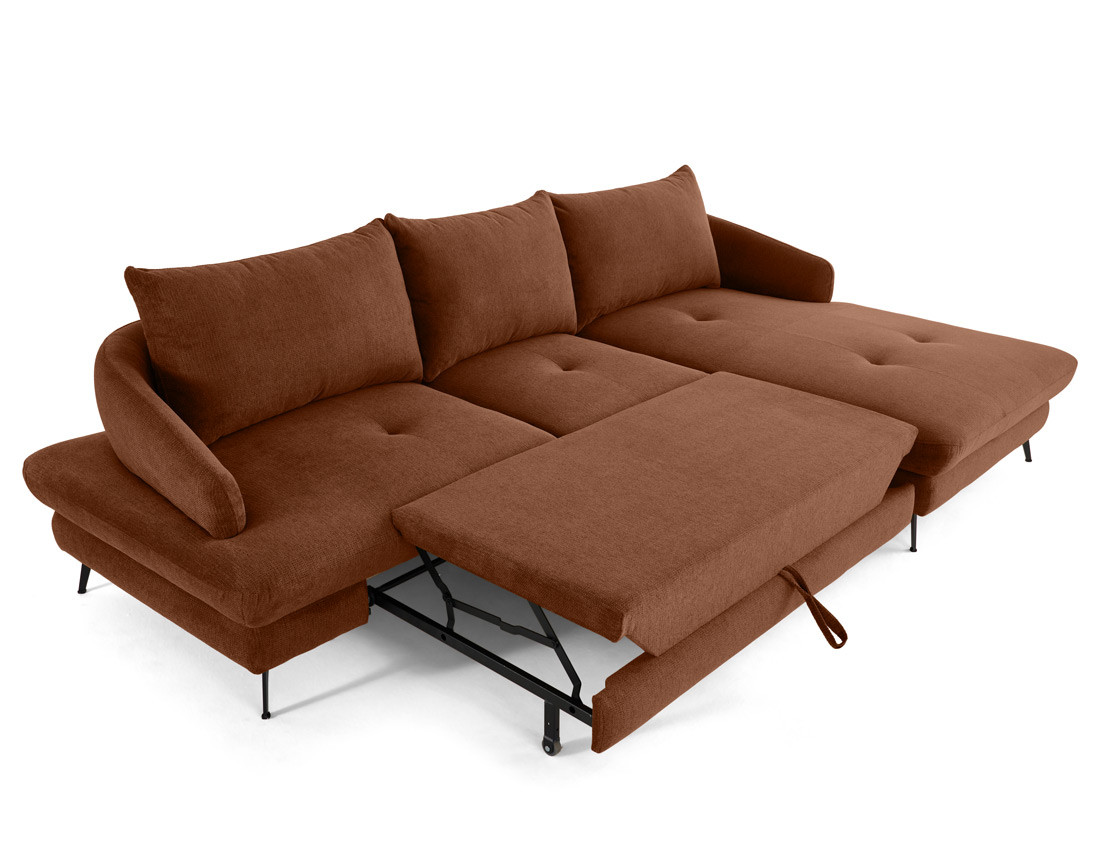 Canapé d'angle droit 4 places convertible avec coffre en tissu texturé Ninon