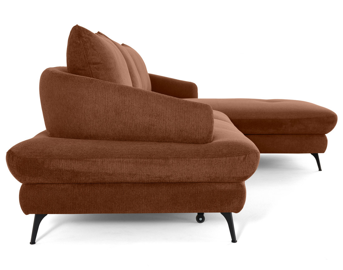 Canapé d'angle droit 4 places convertible avec coffre en tissu texturé Ninon