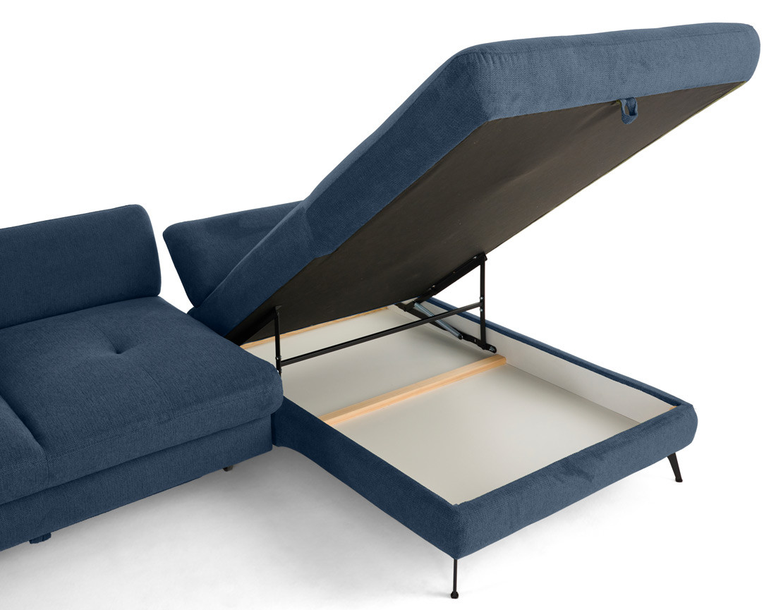 Canapé d'angle droit 4 places convertible avec coffre en tissu texturé Ninon