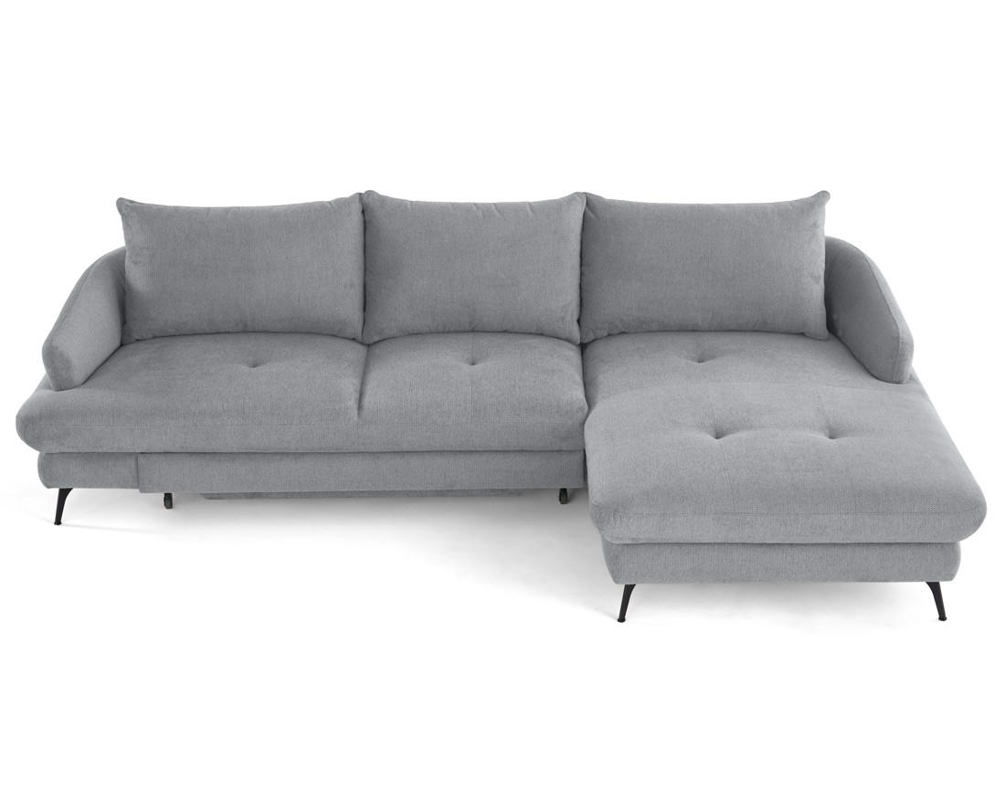 Canapé d'angle droit 4 places convertible avec coffre en tissu texturé Ninon