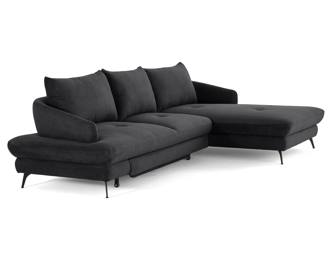 Canapé d'angle droit 4 places convertible avec coffre en tissu texturé Ninon Canapé d'angle droit 4 places convertible avec coffre en tissu texturé Ninon