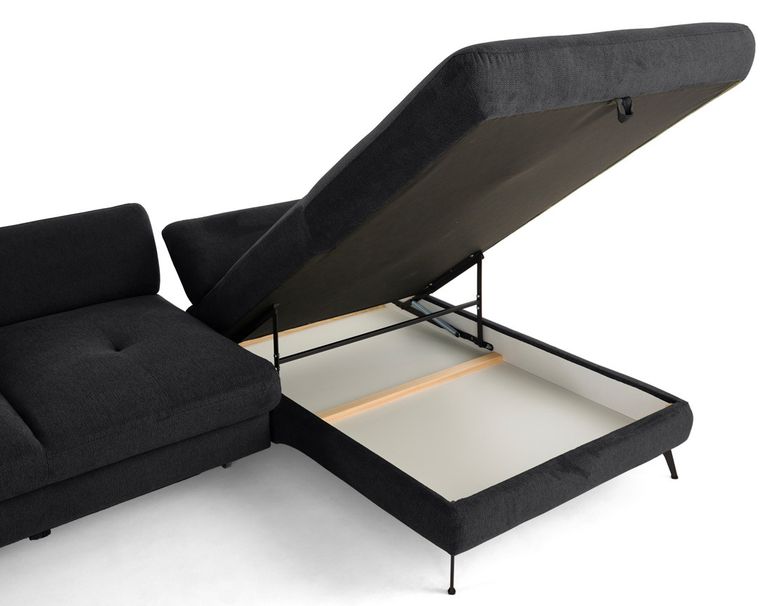 Canapé d'angle droit 4 places convertible avec coffre en tissu texturé Ninon Canapé d'angle droit 4 places convertible avec coffre en tissu texturé Ninon