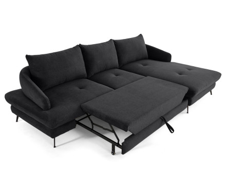 Canapé d'angle droit 4 places convertible avec coffre en tissu texturé Ninon