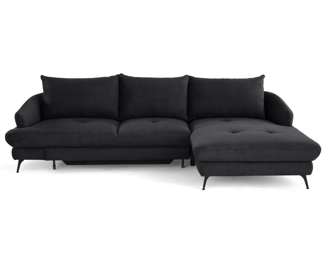 Canapé d'angle droit 4 places convertible avec coffre en tissu texturé Ninon Canapé d'angle droit 4 places convertible avec coffre en tissu texturé Ninon