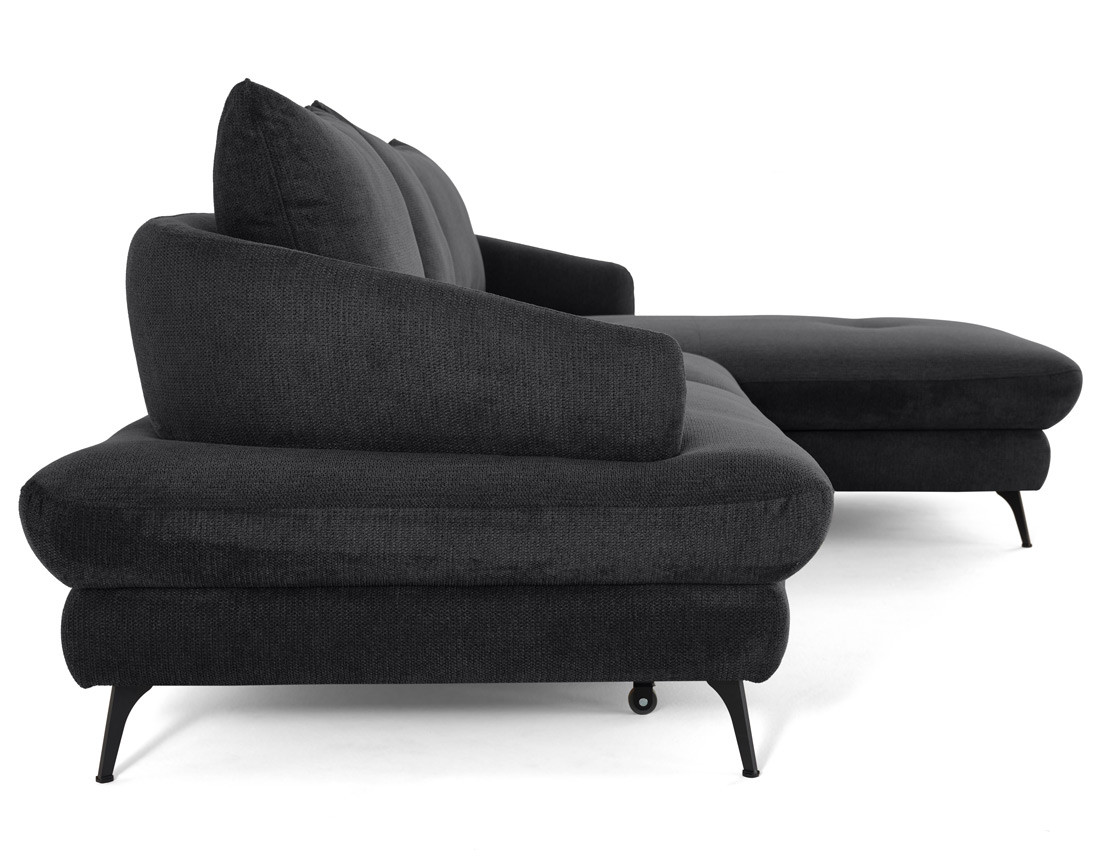 Canapé d'angle droit 4 places convertible avec coffre en tissu texturé Ninon Canapé d'angle droit 4 places convertible avec coffre en tissu texturé Ninon