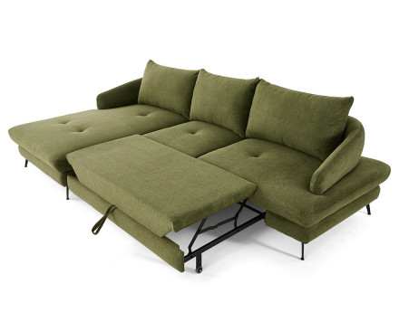 Canapé d'angle gauche 4 places convertible avec coffre en tissu texturé Ninon