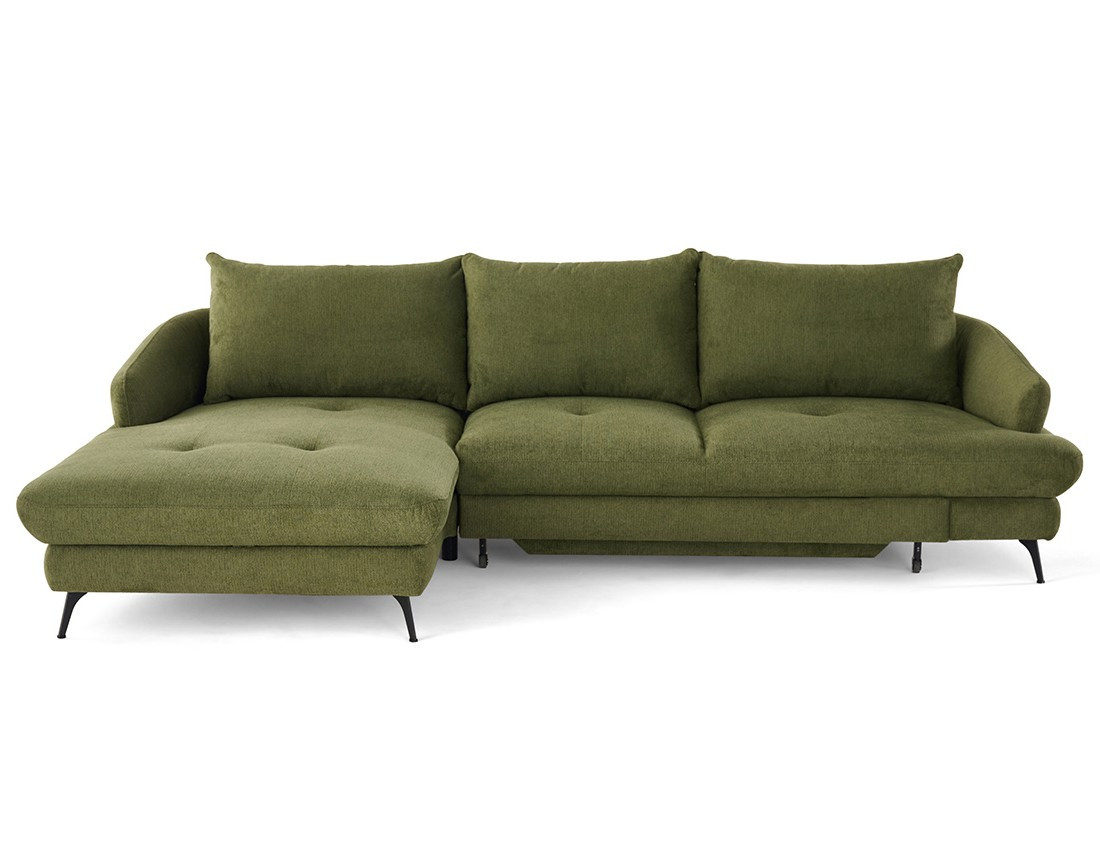 Canapé d'angle gauche 4 places convertible avec coffre en tissu texturé Ninon